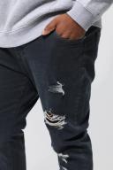Mens Dark Grey Plus Skinny Stretch All Over Rip Jeans
