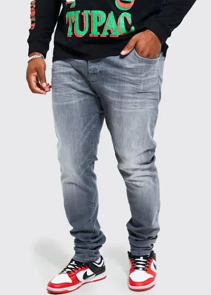 Mens Dark Grey Plus Skinny Stretch Stacked Jeans