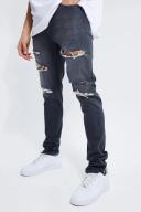 Mens Dark Grey Tall Skinny Stretch Ripped Jean With Zip Hem