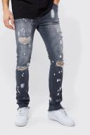 Mens Dark Grey Tall Skinny Stretch Zip Detail Jeans