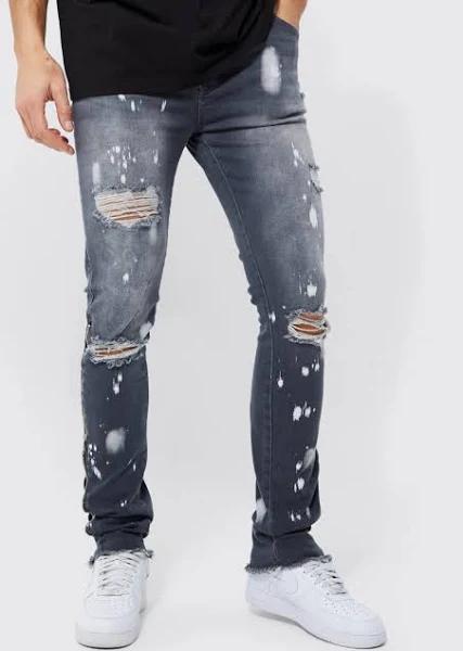 Mens Dark Grey Tall Skinny Stretch Zip Detail Jeans