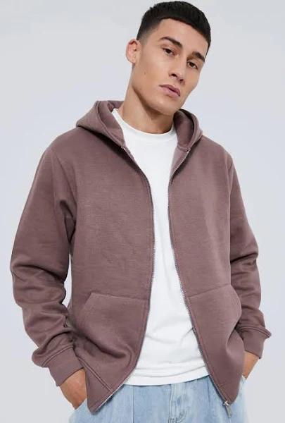 Mens Dark Mauve Basic Zip Through Hoodie