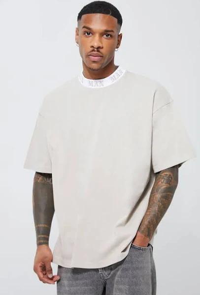 Mens Dove Oversized Gothic Man Rib Neck T-Shirt