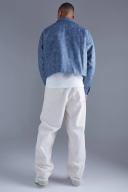Mens Dusty Blue Boxy Tumbled PU Collared Bomber