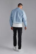 Mens Dusty Blue Embossed PU Baroque Boxy Bomber