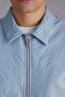 Mens Dusty Blue Embossed PU Baroque Boxy Bomber