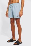 Mens Dusty Blue Tall Short Length Rubber Tab Swim Shorts