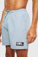 Mens Dusty Blue Tall Short Length Rubber Tab Swim Shorts