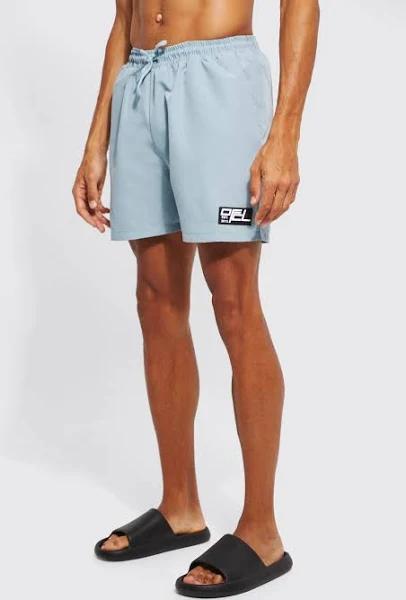 Mens Dusty Blue Tall Short Length Rubber Tab Swim Shorts