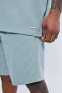 Mens Dusty Green Oversized Popcorn Waffle T-Shirt & Short Set