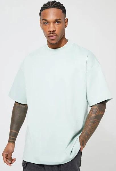 Mens Dusty Green Oversized Premium Super Heavy T-Shirt