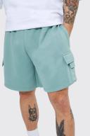 Mens Dusty Green Oversized Short Length Multi Pocket Cargo Short