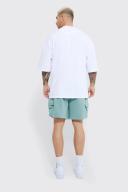Mens Dusty Green Oversized Short Length Multi Pocket Cargo Short