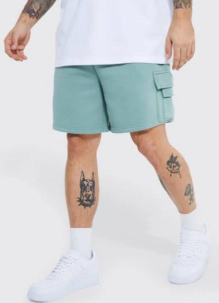 Mens Dusty Green Oversized Short Length Multi Pocket Cargo Short