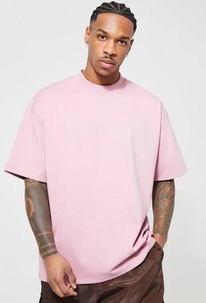 Mens Dusty Pink Oversized Premium Super Heavy T-Shirt