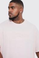 Mens Dusty Pink Plus Oversized Embossed Graphic T-Shirt