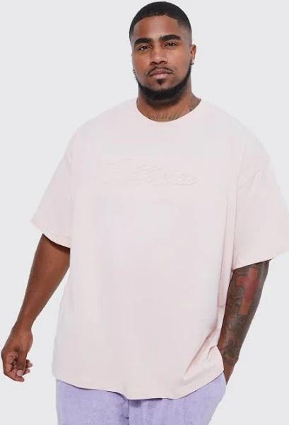 Mens Dusty Pink Plus Oversized Embossed Graphic T-Shirt