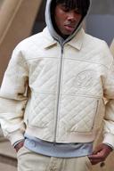 Mens Ecru Boxy Fit PU Quilted Collared Bomber