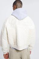Mens Ecru Boxy Fit PU Quilted Collared Bomber