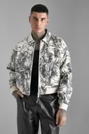 Mens Ecru Boxy Printed PU Collared Bomber