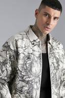 Mens Ecru Boxy Printed PU Collared Bomber