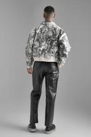 Mens Ecru Boxy Printed PU Collared Bomber
