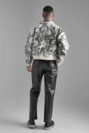 Mens Ecru Boxy Printed PU Collared Bomber