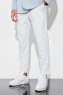 Mens Ecru Elasticated Tapered 4 Way Stretch Smart Trousers