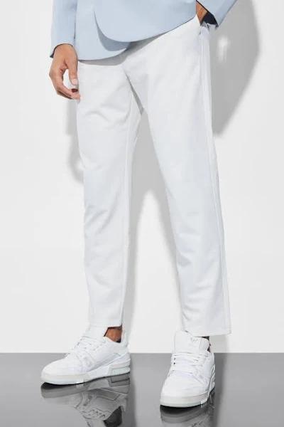 Mens Ecru Elasticated Tapered 4 Way Stretch Smart Trousers
