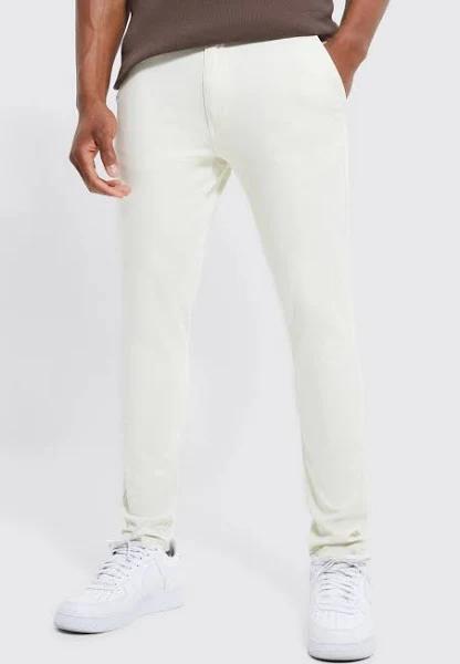Mens Ecru Fixed Waist Stretch Skinny Chino