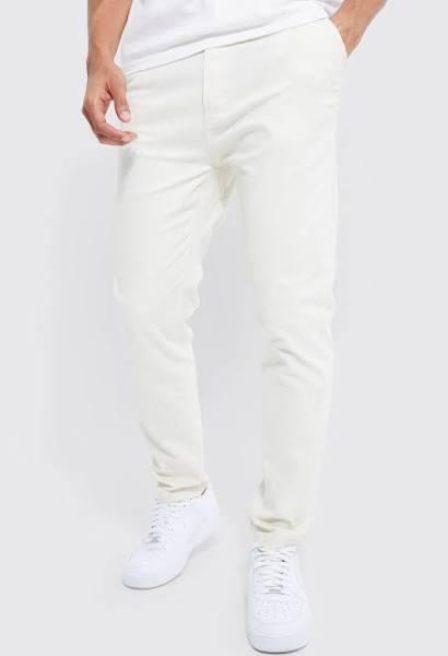 Mens Ecru Fixed Waist Stretch Slim Chino