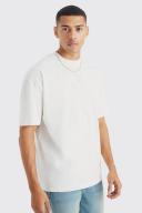 Mens Ecru Oversized Extended Neck Heavy T-Shirt
