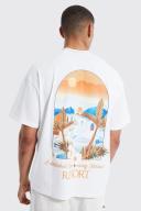 Mens Ecru Oversized Extended Neck T-Shirt