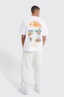 Mens Ecru Oversized Extended Neck T-Shirt