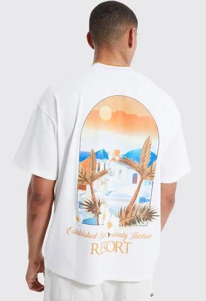 Mens Ecru Oversized Extended Neck T-Shirt