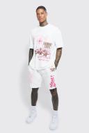 Mens Ecru Oversized Star Graphic T-Shirt & Short Set