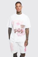 Mens Ecru Oversized Star Graphic T-Shirt & Short Set