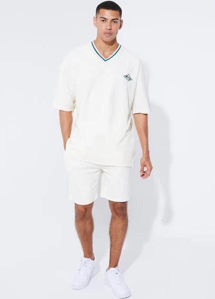 Mens Ecru Oversized Towelling T-Shirt and Short Set