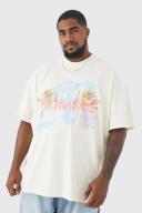 Mens Ecru Plus Oversized Heavyweight Cupids Love T-Shirt