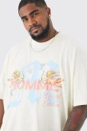 Mens Ecru Plus Oversized Heavyweight Cupids Love T-Shirt