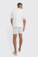 Mens Ecru Short Sleeve Boxy Mini Stripe Shirt and Short
