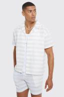 Mens Ecru Short Sleeve Boxy Mini Stripe Shirt and Short