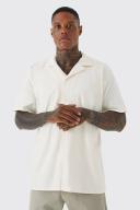 Mens Ecru Short Sleeve Oversized Revere Jersey Shirt