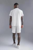 Mens Ecru Short Sleeve Revere Textured Shirt