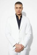 Mens Ecru Skinny Single Breasted Linen Suit Jacket