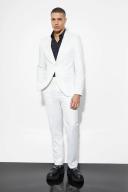 Mens Ecru Skinny Single Breasted Linen Suit Jacket