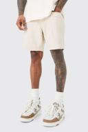 Mens Ecru Slim Fit Panelled Denim Shorts