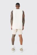Mens Ecru Slim Fit Panelled Denim Shorts