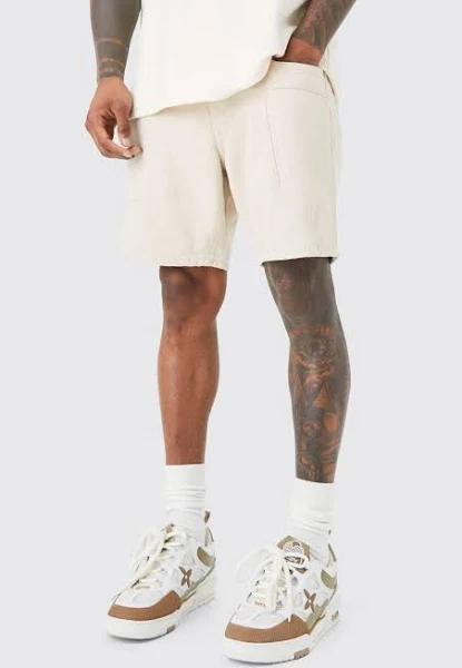 Mens Ecru Slim Fit Panelled Denim Shorts
