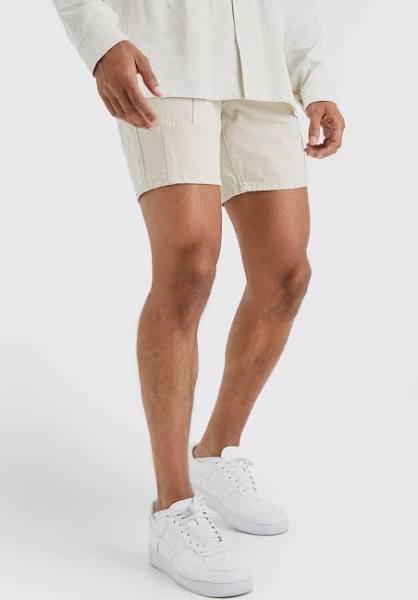 Mens Ecru Slim Fit Panelled Denim Shorts